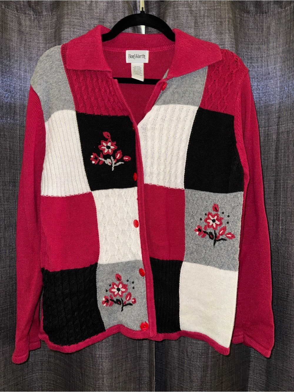 Vintage 90's Bonworth Women's Grannycore Sweater Cardigan Patchwork Flowers